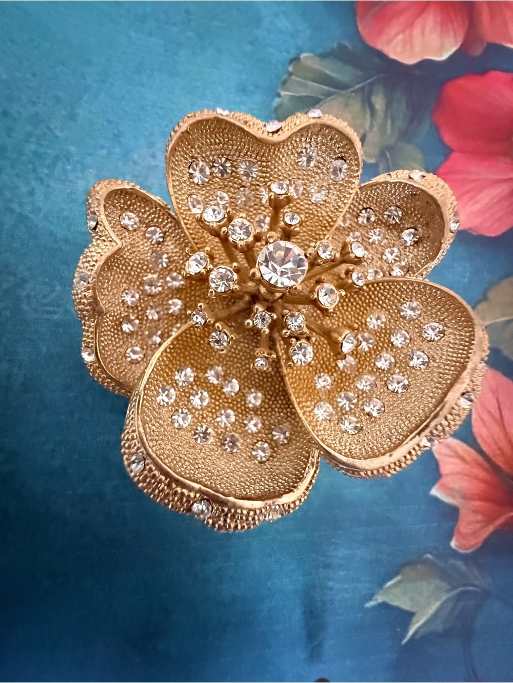 Gold Floral Crystal Statement Hair clip- Women Jewelry